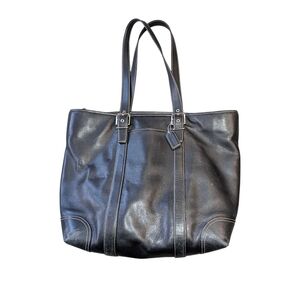 Coach Black Leather Patch on Beige Signature Fabric